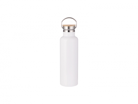 750ml/25oz Portable Bamboo Lid Stainless Steel Bottle (White)