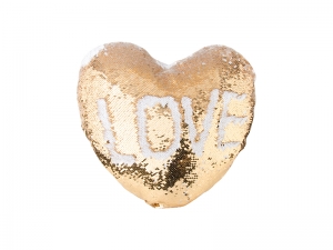 Heart Shaped Sequin Pillow Cover (Gold w/ White, 39*44cm)