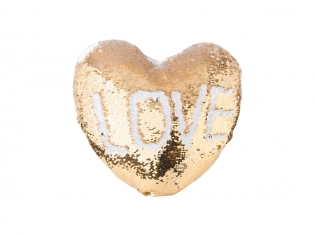 Heart Shaped Sequin Pillow Cover (Gold w/ White, 39*44cm)