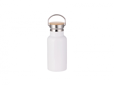 350ml/12oz Portable Bamboo Lid Stainless Steel Bottle (White)