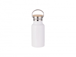 350ml/12oz Portable Bamboo Lid Stainless Steel Bottle (White)