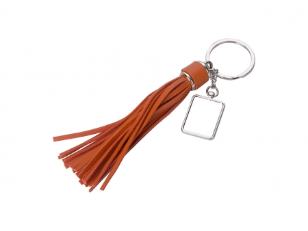 Square Keychain w/ Long Tassel (Orange)