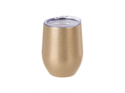 12oz/360ml Stainless Steel Stemless Glitter Cup w/ Lid (Rose Gold)