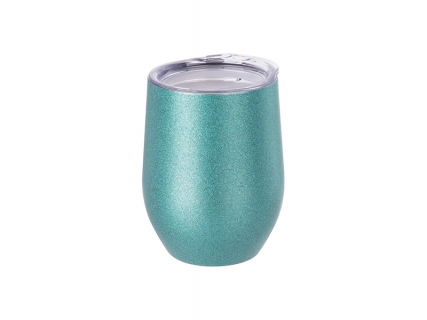 12oz/360ml Stainless Steel Stemless Glitter Cup w/ Lid (Blue)