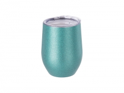 12oz/360ml Stainless Steel Stemless Glitter Cup w/ Lid (Blue)