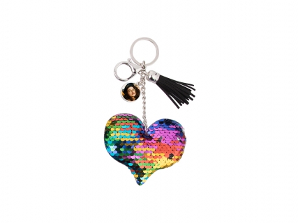 Sequin Keychain w/ Tassel and Insert (Mixed-Color Heart)