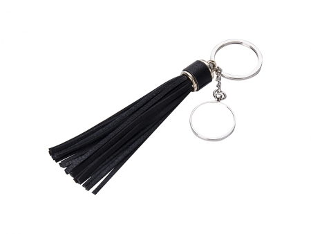 Round Keychain w/ Long Tassel(Black)
