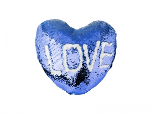 Heart Shaped Sequin Pillow Cover (Dark Blue w/ White, 39*44cm)