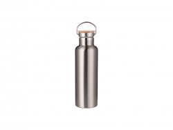 750ml/25oz Portable Bamboo Lid Stainless Steel Bottle (Silver)