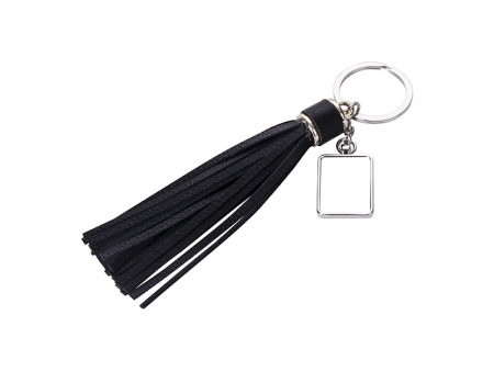 Square Keychain w/ Long Tassel (Black)