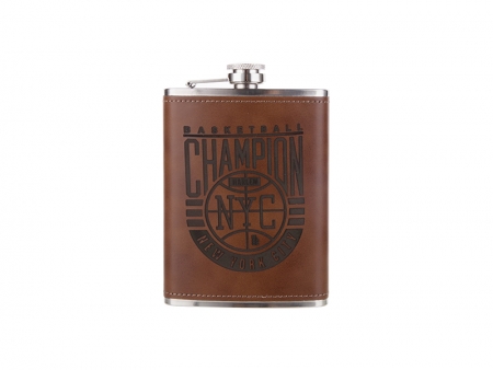 8oz Stainless Steel Flask with PU Cover(Dark Brown)