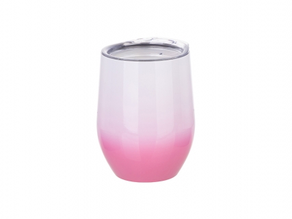 12oz/360ml Stainless Steel Stemless Cup w/ Lid (Gradient Color White &amp; Pink)