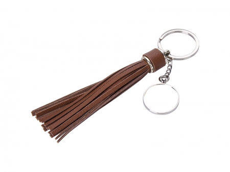 Round Keychain w/ Long Tassel(Brown)
