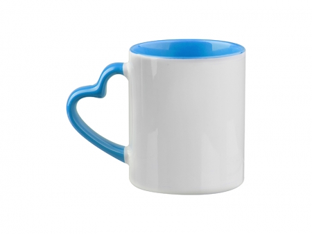 11oz Inner Rim Color Mug with Heart Handle (Light Blue)