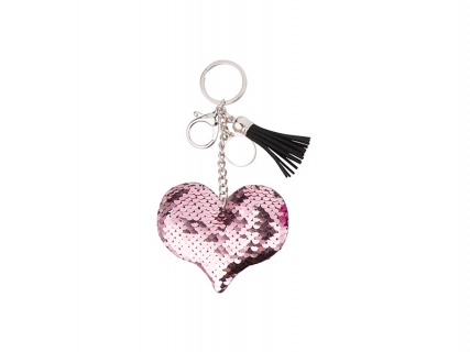 Sequin Keychain w/ Tassel and Insert (Pink Heart)