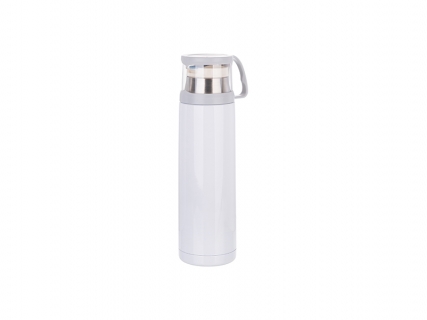 17oz/500ml Stainless Steel Flask w/ Clear Cup Cap (White) MOQ:2000