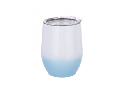 12oz Stainless Steel Stemless Wine Cup with Lid (Gradient Color White&amp;Light Blue)