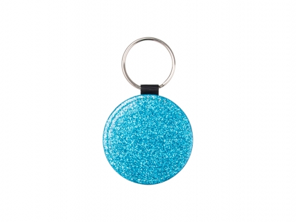 Glitter PU Leather Key Chain (Round, Blue)