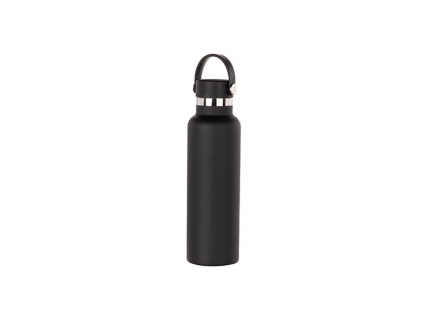 600ml/20oz Portable Bamboo Lid Powder Coated Stainless Steel Bottle (Black)