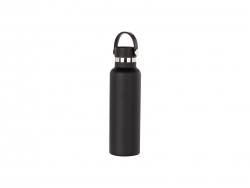 600ml/20oz Portable Bamboo Lid Powder Coated Stainless Steel Bottle (Black)