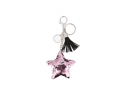 Sequin Keychain w/ Tassel and Insert (Pink Star)