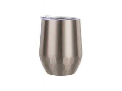 12oz Stainless Steel Stemless Wine Cup (Silver, Hexagon Pattern)