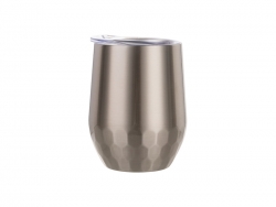 12oz Stainless Steel Stemless Wine Cup (Silver, Hexagon Pattern)