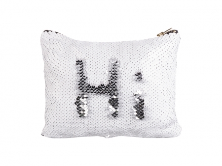 Sequin Makeup Bag / Pencil Case (White/Silver, 16.5*20.5cm)
