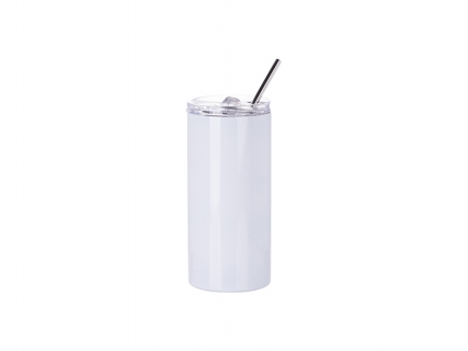 16oz/480ml Stainless Steel Skinny Tumbler with Straw &amp; Lid (White)