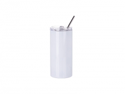 16oz/480ml Stainless Steel Skinny Tumbler with Straw &amp; Lid (White)