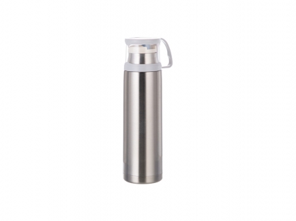 17oz/500ml Stainless Steel Flask w/ Clear Cup Cap (Silver) MOQ:2000