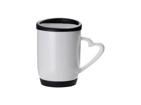 12oz/360ml Ceramic Mug w/ Silicon Lid and Base (Black)
