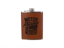 8oz Stainless Steel Flask with PU Cover (Chestnut)