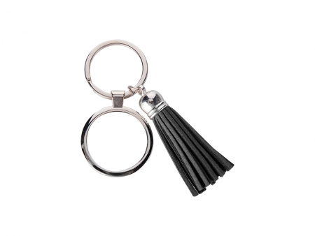 Round Keychain w/ Short Tassel(Black)