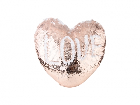 Heart Shaped Sequin Pillow Cover (Champagne w/ White, 39*44cm)