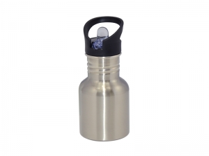 400ml Stainless Steel Water Bottle with Straw Top- Silver