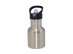 400ml Stainless Steel Water Bottle with Straw Top- Silver