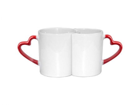 11oz Couple Mugs w/ Red Heart Handle