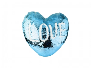 Heart Shaped Sequin Pillow Cover (Light Blue w/ White, 39*44cm)