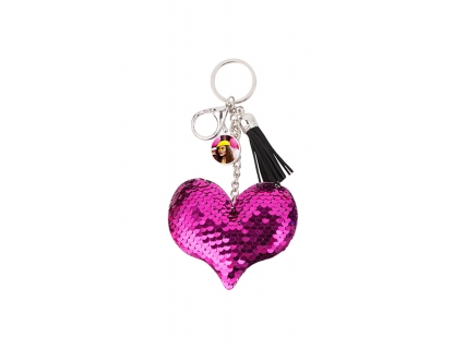 Sequin Keychain w/ Tassel and Insert (Purple Red Heart)
