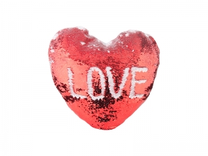 Heart Shaped Sequin Pillow Cover (Red w/ White, 39*44cm)