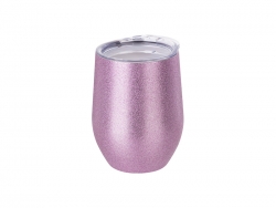 12oz/360ml Stainless Steel Stemless Glitter Cup w/ Lid (Pink)