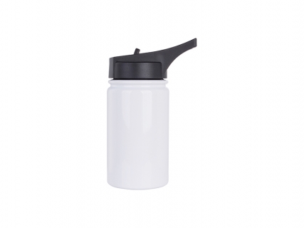 12oz/350ml Stainless Steel Flask w/ Sports Straw Cap Flip Lid (White)