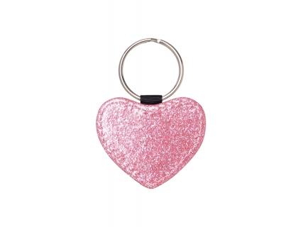 Glitter PU Leather Key Chain (Heart, Pink)