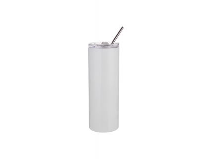 20oz/600ml Stainless Steel Skinny Tumbler with Straw &amp; Lid (White)