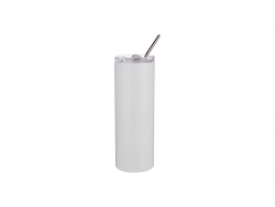 20oz/600ml Stainless Steel Skinny Tumbler with Straw &amp; Lid (White)