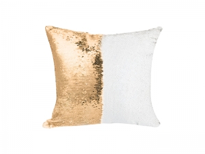 Flip Sequin Pillow Cover (Gold w/ White, 40*40cm)