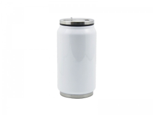 10oz/300ml Stainless Steel Coke Can with Straw (White)