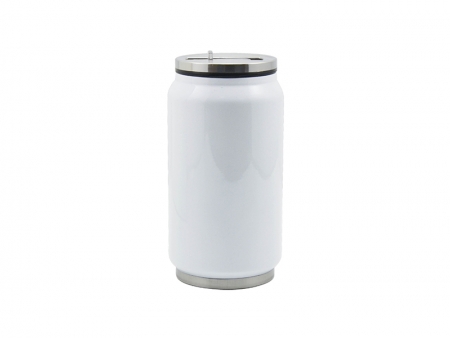 10oz/300ml Stainless Steel Coke Can with Straw (White)