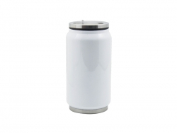 10oz/300ml Stainless Steel Coke Can with Straw (White)